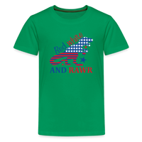 Load image into Gallery viewer, Roaring Patriot: Kids&#39; Premium T-Shirt with American Flag Dinosaur - kelly green
