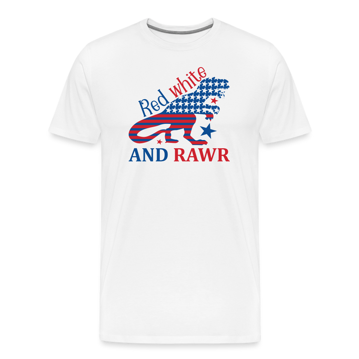 Rawring Patriotism: Men's Premium Cotton Shirt with American Flag Dinosaur - white