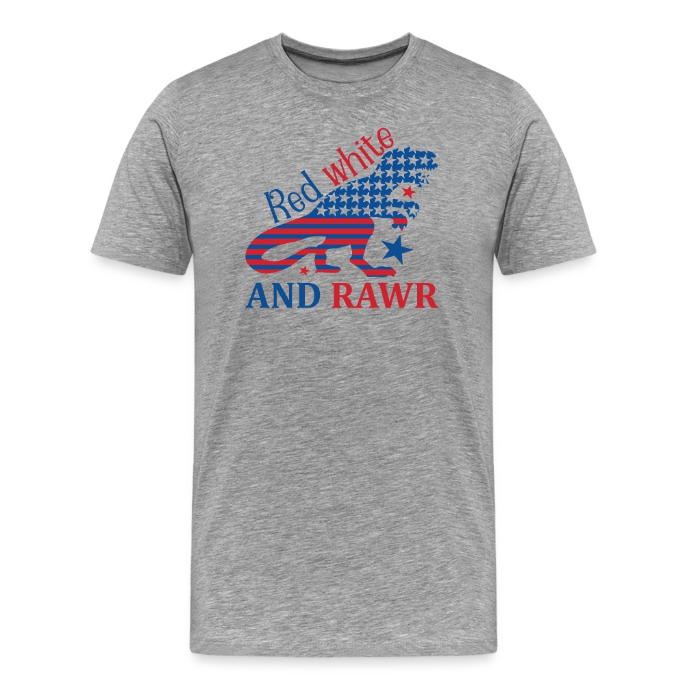 Rawring Patriotism: Men's Premium Cotton Shirt with American Flag Dinosaur - heather gray