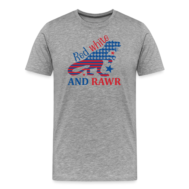 Rawring Patriotism: Men's Premium Cotton Shirt with American Flag Dinosaur - heather gray