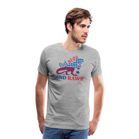 Load image into Gallery viewer, Rawring Patriotism: Men&#39;s Premium Cotton Shirt with American Flag Dinosaur - heather gray
