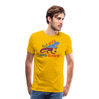 Load image into Gallery viewer, Rawring Patriotism: Men&#39;s Premium Cotton Shirt with American Flag Dinosaur - sun yellow
