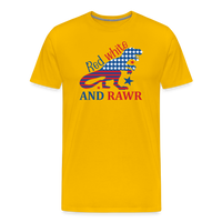 Load image into Gallery viewer, Rawring Patriotism: Men&#39;s Premium Cotton Shirt with American Flag Dinosaur - sun yellow

