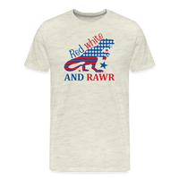 Load image into Gallery viewer, Rawring Patriotism: Men&#39;s Premium Cotton Shirt with American Flag Dinosaur - heather oatmeal
