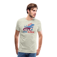 Load image into Gallery viewer, Rawring Patriotism: Men&#39;s Premium Cotton Shirt with American Flag Dinosaur - heather oatmeal
