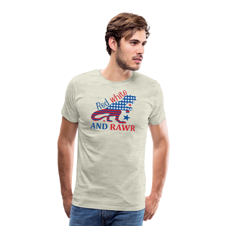Rawring Patriotism: Men's Premium Cotton Shirt with American Flag Dinosaur - heather oatmeal