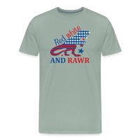 Load image into Gallery viewer, Rawring Patriotism: Men&#39;s Premium Cotton Shirt with American Flag Dinosaur - steel green
