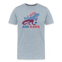 Load image into Gallery viewer, Rawring Patriotism: Men&#39;s Premium Cotton Shirt with American Flag Dinosaur - heather ice blue
