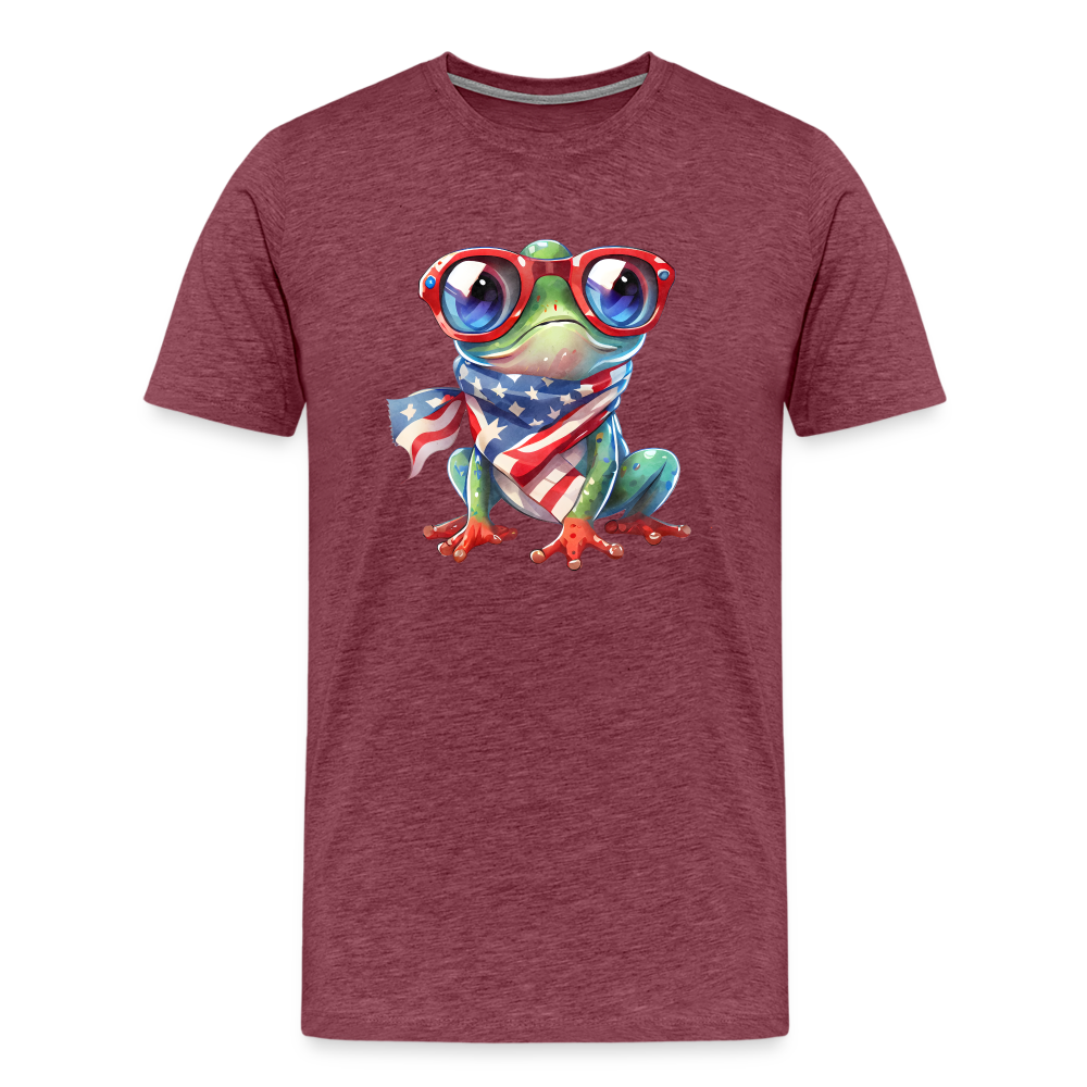 "Frogs 'n Flags" - Quirky Patriotic Men's Premium T-Shirt - heather burgundy
