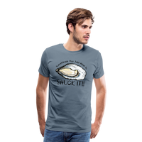 Load image into Gallery viewer, &quot;Shuck It&quot; Humorous Oyster T-Shirt - Unique Casual Seafood Enthusiast Apparel - steel blue
