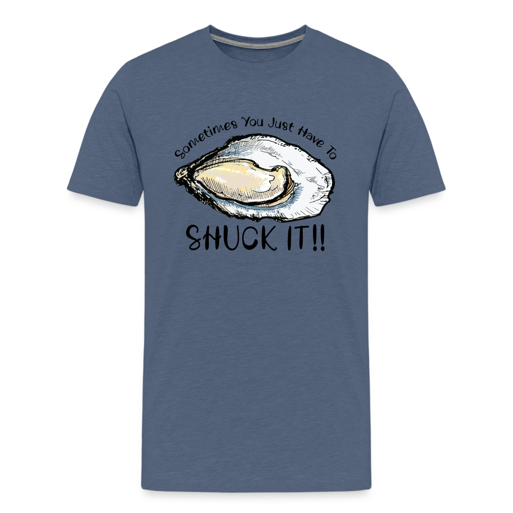 "Shuck It" Humorous Oyster T-Shirt - Unique Casual Seafood Enthusiast Apparel - heather blue