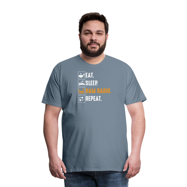 Radiowave Rituals: 'Eat. Sleep. Ham Radio. Repeat' - Men's Premium T-Shirt - steel blue