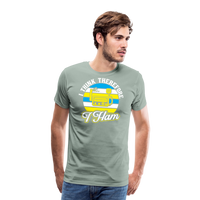 Load image into Gallery viewer, Cognitive Callsigns: &#39;I Think, Therefore I Ham&#39; - Men&#39;s Premium T-Shirt - steel green
