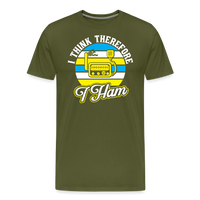 Load image into Gallery viewer, Cognitive Callsigns: &#39;I Think, Therefore I Ham&#39; - Men&#39;s Premium T-Shirt - olive green
