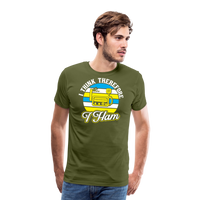 Load image into Gallery viewer, Cognitive Callsigns: &#39;I Think, Therefore I Ham&#39; - Men&#39;s Premium T-Shirt - olive green
