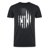 Load image into Gallery viewer, Patriotic Propagation: Distressed Flag and Ham Radio Icon - Men&#39;s Eco-Friendly Tri-Blend T-Shirt - heather black
