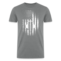 Load image into Gallery viewer, Patriotic Propagation: Distressed Flag and Ham Radio Icon - Men&#39;s Eco-Friendly Tri-Blend T-Shirt - heather gray
