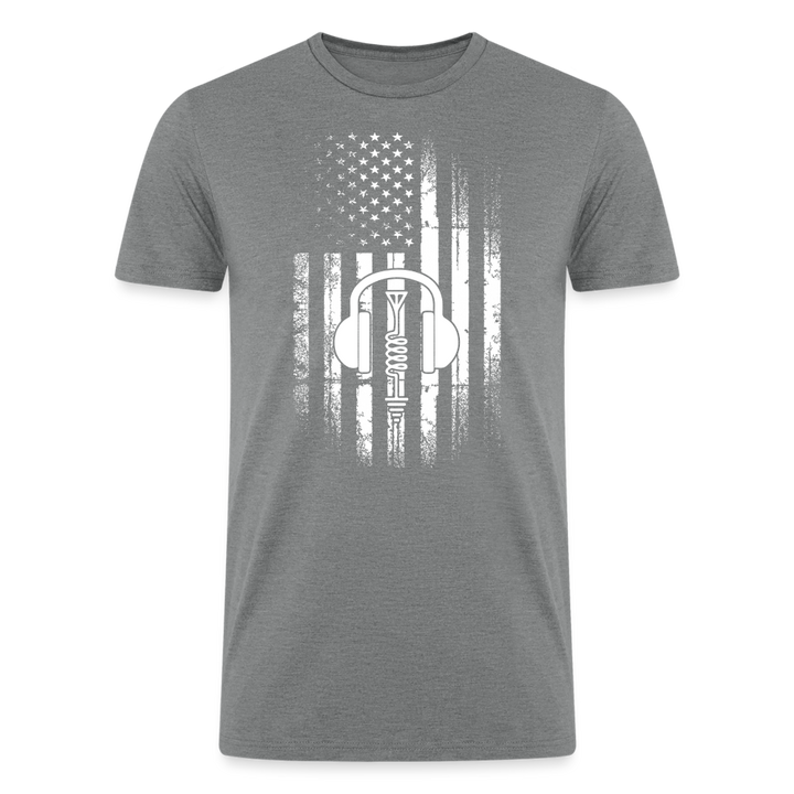 Patriotic Propagation: Distressed Flag and Ham Radio Icon - Men's Eco-Friendly Tri-Blend T-Shirt - heather gray