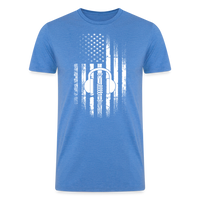 Load image into Gallery viewer, Patriotic Propagation: Distressed Flag and Ham Radio Icon - Men&#39;s Eco-Friendly Tri-Blend T-Shirt -  heather blue

