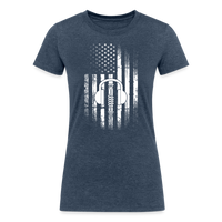 Load image into Gallery viewer, Patriotic Propagation: Distressed Flag and Ham Radio Icon - Women&#39;s Eco-Friendly Tri-Blend T-Shirt - heather navy

