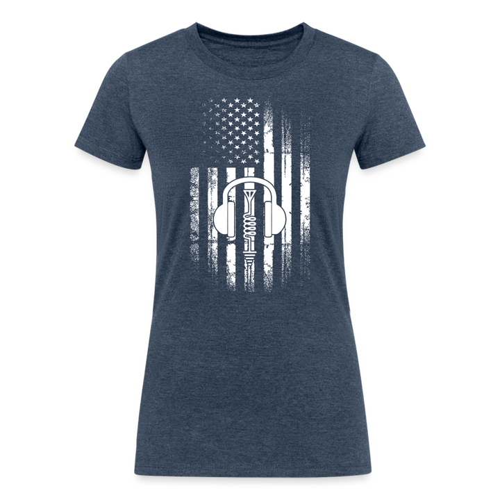 Patriotic Propagation: Distressed Flag and Ham Radio Icon - Women's Eco-Friendly Tri-Blend T-Shirt - heather navy