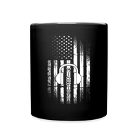 Load image into Gallery viewer, Broadcasting Liberty: Distressed Flag and Ham Radio Icon - Black Ceramic Mug - black
