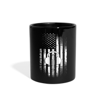 Load image into Gallery viewer, Broadcasting Liberty: Distressed Flag and Ham Radio Icon - Black Ceramic Mug - black
