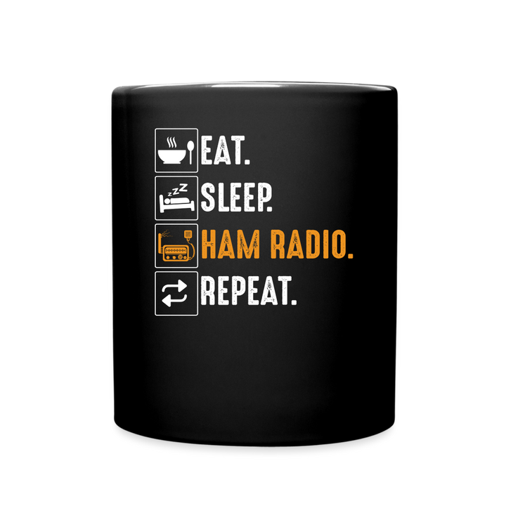 Dialled-In Daily: 'Eat. Sleep. Ham Radio. Repeat.' - Black Ceramic Mug - black