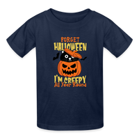 Load image into Gallery viewer, Forget Halloween, I'm Creepy All Year: The Ultimate Hanes Youth Tagless Tee for Spooky Kids 365 Days a Year - navy
