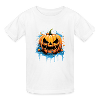 Load image into Gallery viewer, Eternal Jack-o&#39;-Lantern: Hanes Youth Tagless Tee with Spine-Chilling Pumpkin Design - white
