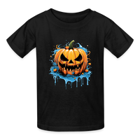Load image into Gallery viewer, Eternal Jack-o&#39;-Lantern: Hanes Youth Tagless Tee with Spine-Chilling Pumpkin Design - black
