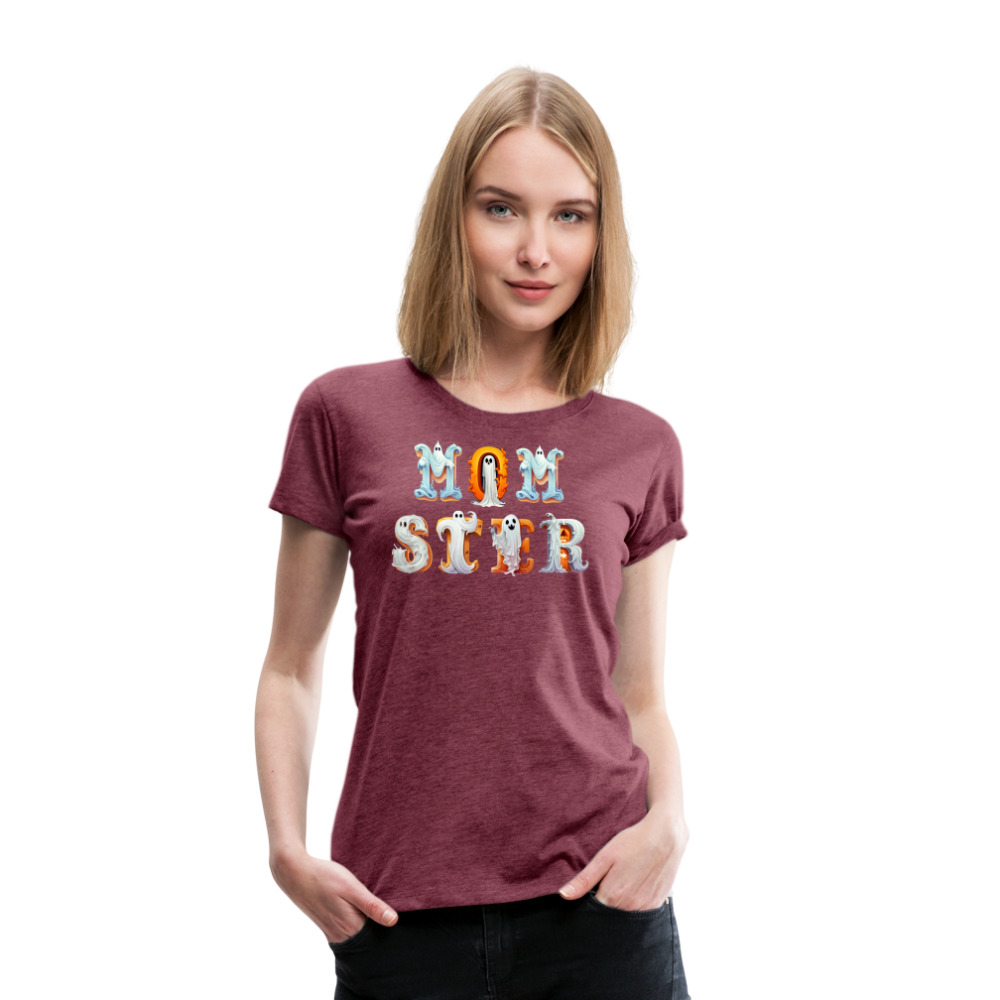 Women's 'Momster' Premium Tee: Unleash Your Inner Momma Ghoul this Halloween - heather burgundy