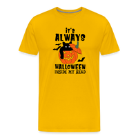 Load image into Gallery viewer, Men&#39;s &#39;It&#39;s Always Halloween Inside My Head&#39; Premium Tee: A Year-Round Spook Fest for True Halloween Lovers - sun yellow

