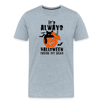 Load image into Gallery viewer, Men&#39;s &#39;It&#39;s Always Halloween Inside My Head&#39; Premium Tee: A Year-Round Spook Fest for True Halloween Lovers - heather ice blue
