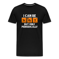 Load image into Gallery viewer, Men&#39;s &#39;I Can Be Sc-Ar-Y, But Only Periodically&#39; Premium Tee: Merge Spookiness with Science This Halloween - black
