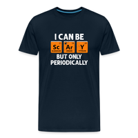 Load image into Gallery viewer, Men&#39;s &#39;I Can Be Sc-Ar-Y, But Only Periodically&#39; Premium Tee: Merge Spookiness with Science This Halloween - deep navy
