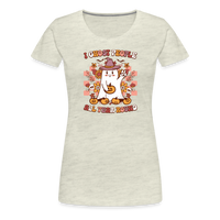 Load image into Gallery viewer, Women&#39;s &#39;I Ghost People All Year Round&#39; Premium Tee: The Ultimate Shirt for Selective Socialites - heather oatmeal
