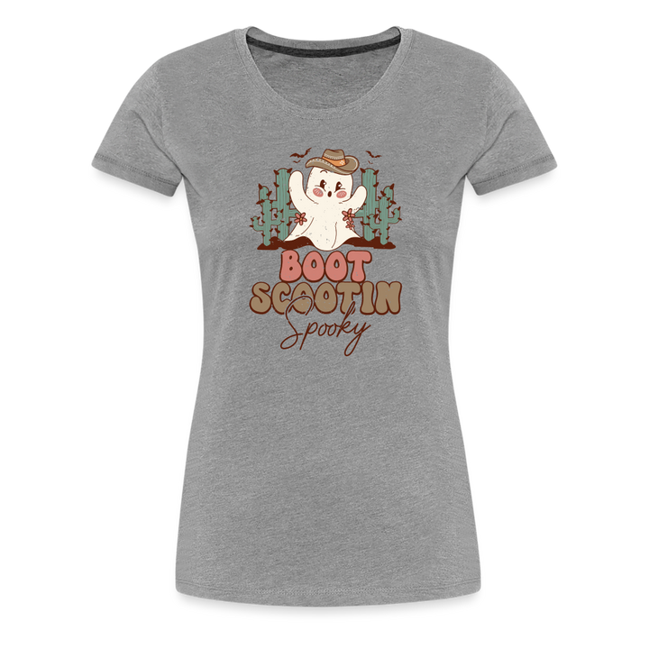 Women's 'Boot Scootin' Spooky' Premium Tee: Where Country Charm Meets Halloween Spirit - heather gray