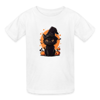 Load image into Gallery viewer, Youth 'Frightful Feline' Hanes Tagless Tee: A Purr-fectly Scary Halloween Choice for Kids - white
