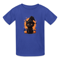 Load image into Gallery viewer, Youth 'Frightful Feline' Hanes Tagless Tee: A Purr-fectly Scary Halloween Choice for Kids - royal blue
