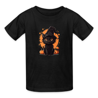 Load image into Gallery viewer, Youth 'Frightful Feline' Hanes Tagless Tee: A Purr-fectly Scary Halloween Choice for Kids - black

