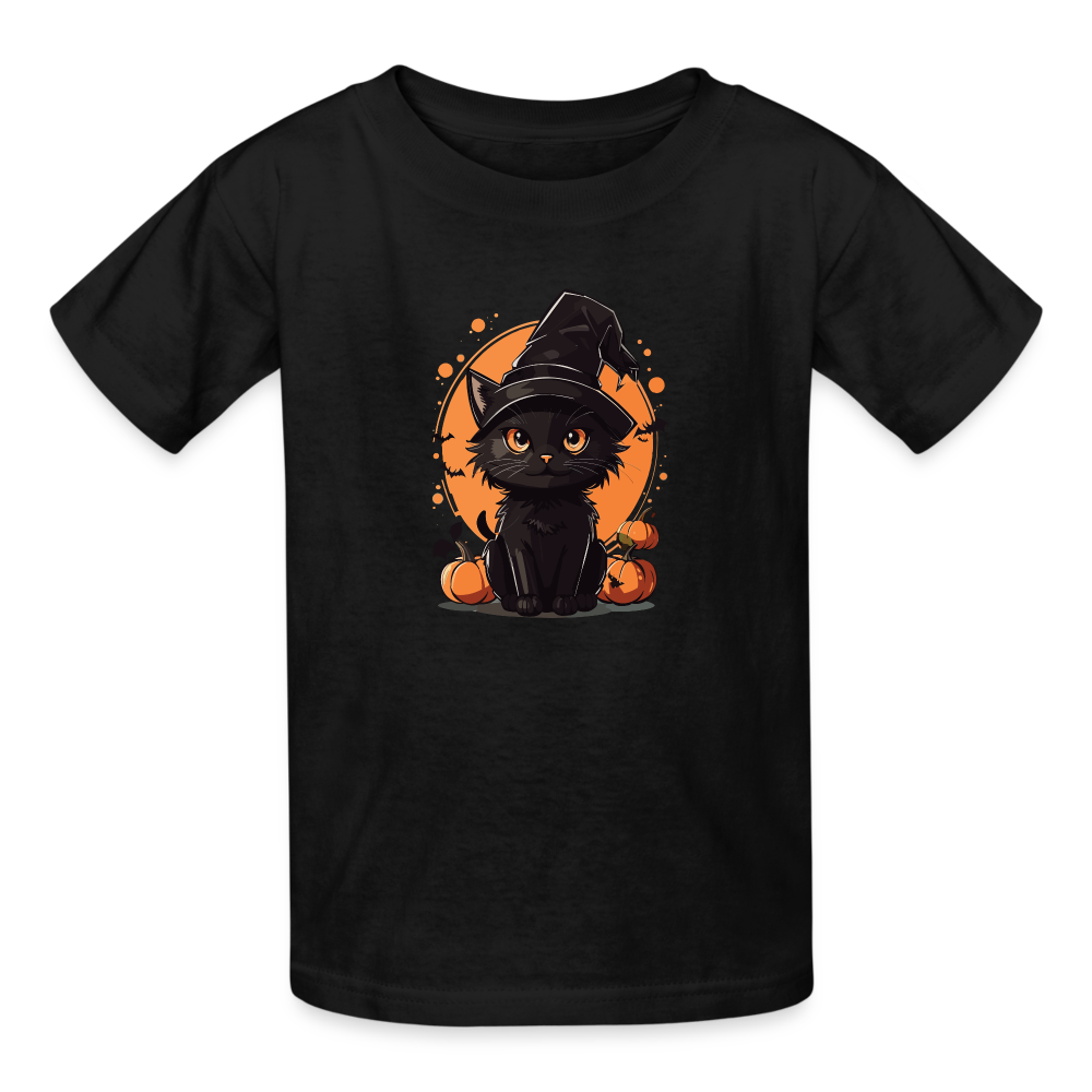 Youth 'Frightful Feline' Hanes Tagless Tee: A Purr-fectly Scary Halloween Choice for Kids - black