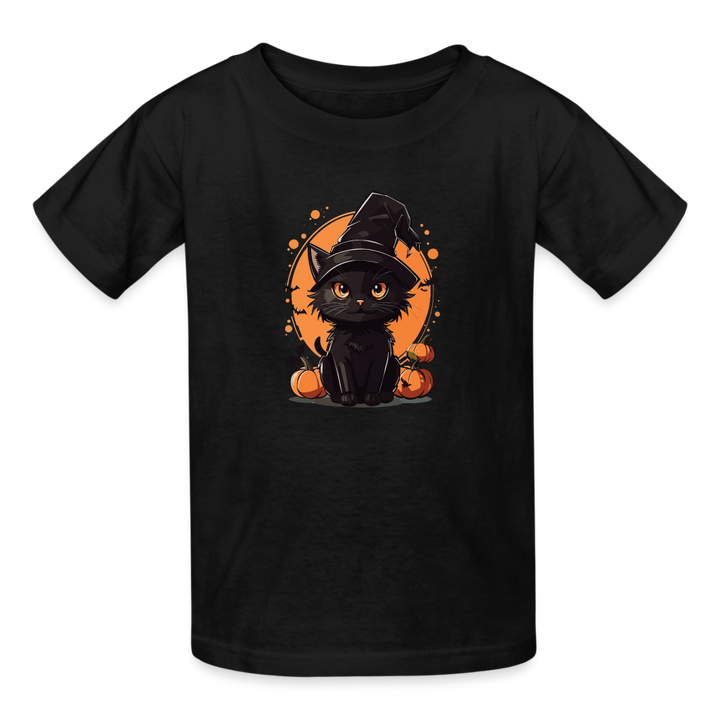 Youth 'Frightful Feline' Hanes Tagless Tee: A Purr-fectly Scary Halloween Choice for Kids - black
