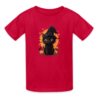 Load image into Gallery viewer, Youth 'Frightful Feline' Hanes Tagless Tee: A Purr-fectly Scary Halloween Choice for Kids - red
