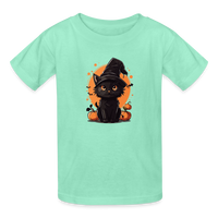 Load image into Gallery viewer, Youth 'Frightful Feline' Hanes Tagless Tee: A Purr-fectly Scary Halloween Choice for Kids - deep mint
