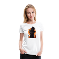 Load image into Gallery viewer, Women&#39;s &#39;Frightful Feline&#39; Premium Tee: Unleash Your Inner Cat-tastrophic Halloween Spirit - white
