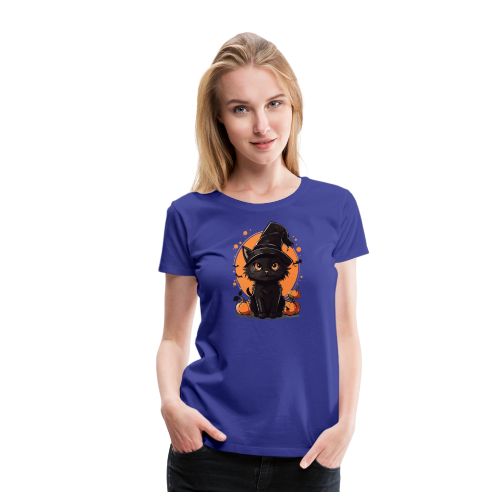 Women's 'Frightful Feline' Premium Tee: Unleash Your Inner Cat-tastrophic Halloween Spirit - royal blue