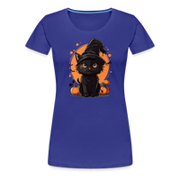 Load image into Gallery viewer, Women&#39;s &#39;Frightful Feline&#39; Premium Tee: Unleash Your Inner Cat-tastrophic Halloween Spirit - royal blue
