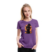 Load image into Gallery viewer, Women&#39;s &#39;Frightful Feline&#39; Premium Tee: Unleash Your Inner Cat-tastrophic Halloween Spirit - purple
