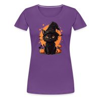 Load image into Gallery viewer, Women&#39;s &#39;Frightful Feline&#39; Premium Tee: Unleash Your Inner Cat-tastrophic Halloween Spirit - purple
